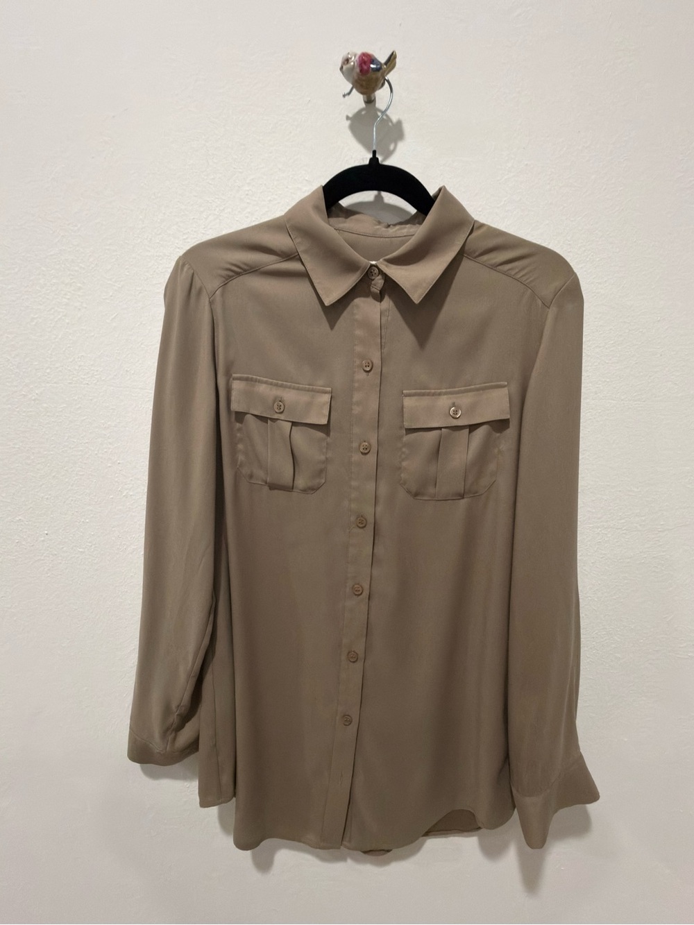 Chico's Mushroom Taupe Long-Sleeve Button Front Blouse